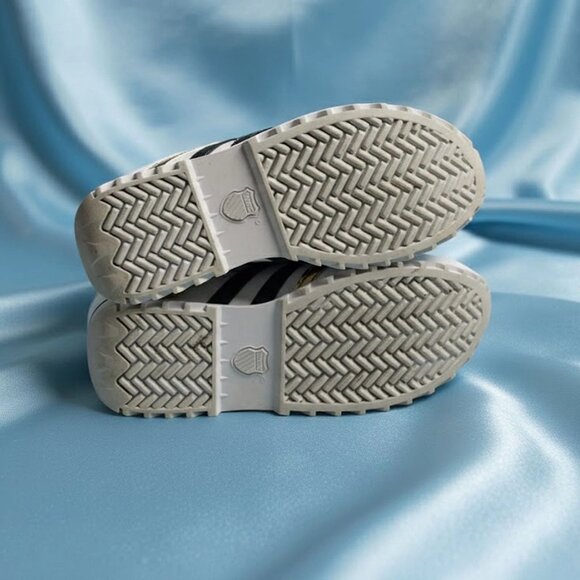 KSwiss Women’s Size 8.5 White Leather Sneakers Gold/Black Stripe K-Swiss S - Picture 7 of 8